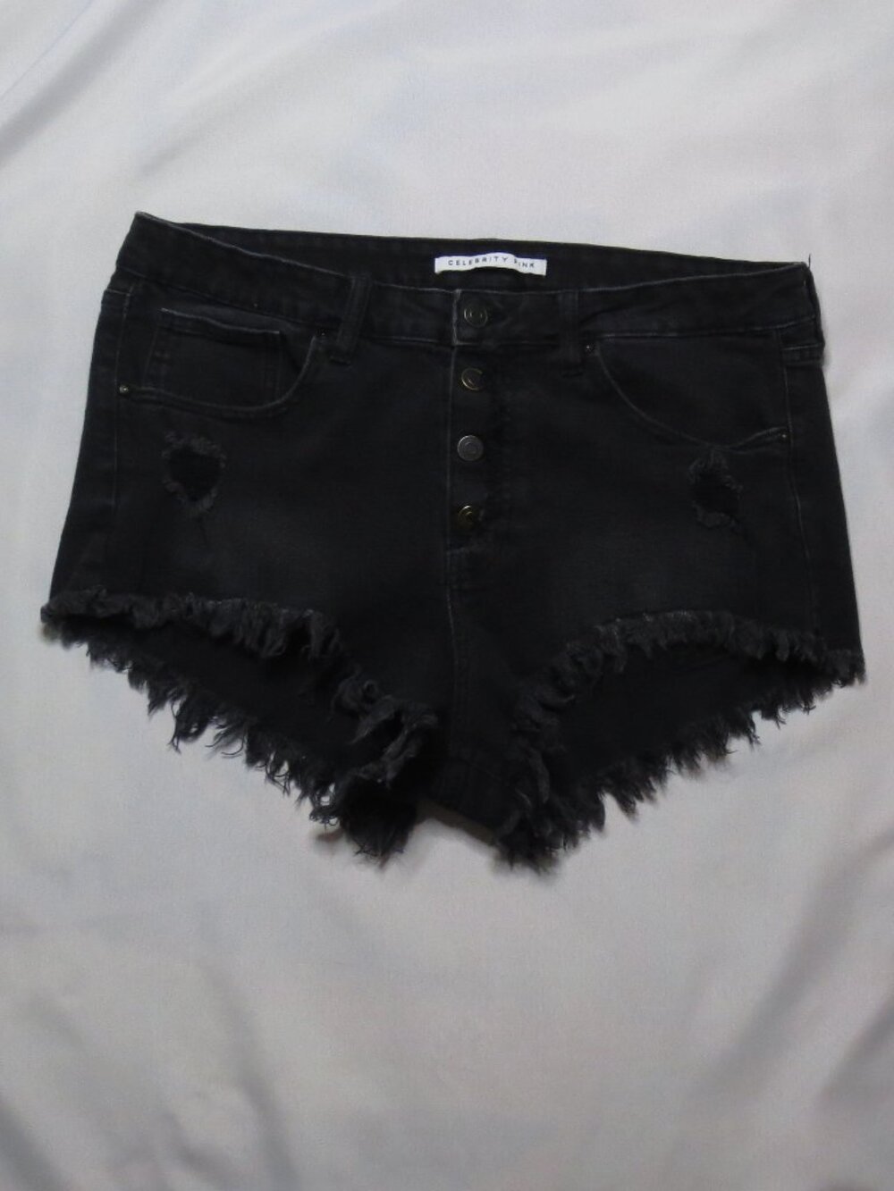 CELEBRITY PINK women DENIM washed black BUTTON-FLY distressed SHORT jean SIZE 17